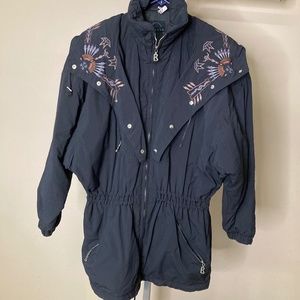Vintage Bogner Southwestern Embroidered Ski Parka Waist Cinch L Black Pockets